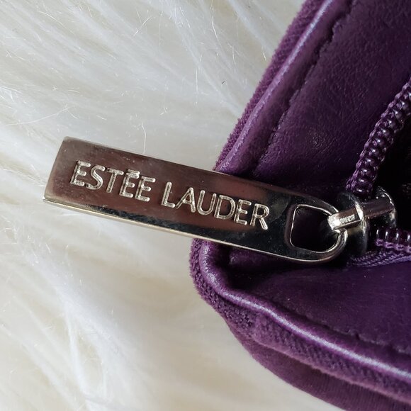 Estée Lauder Purple Microsuede Satchel Bag with Matching Make Up Zip Bag - Picture 8 of 15